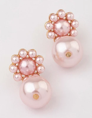 Gold Pink Flower & Pearl Drop Earrings