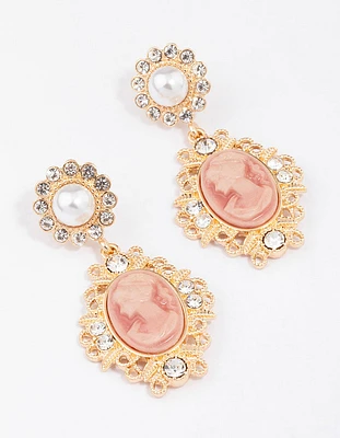 Gold Antique Pearl Drop Earrings