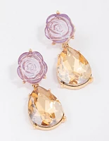 Gold Rose Stone Drop Earrings