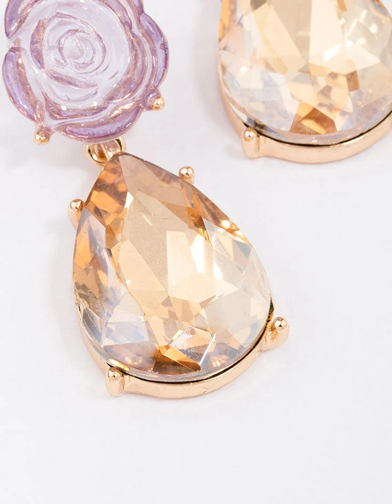 Gold Rose Stone Drop Earrings