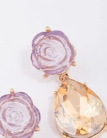 Gold Rose Stone Drop Earrings