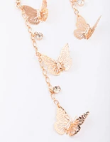 Gold Butterfly & Cubic Zirconia Droplet Chain Earrings