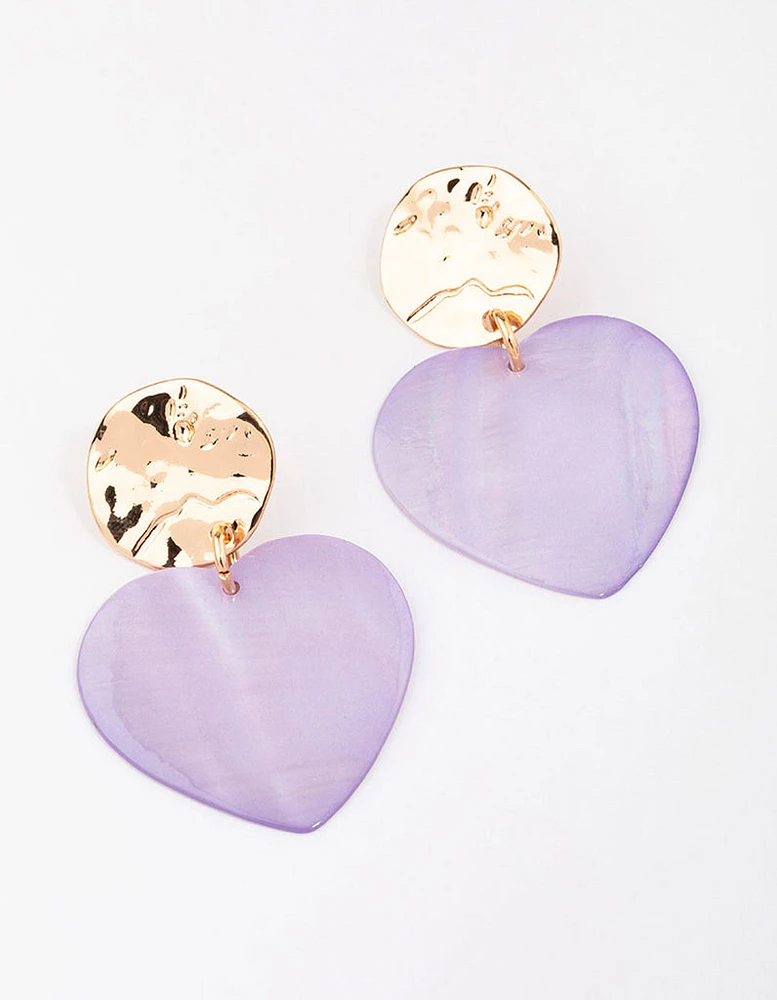 Gold & Lilac Iridescent Heart Drop Earrings