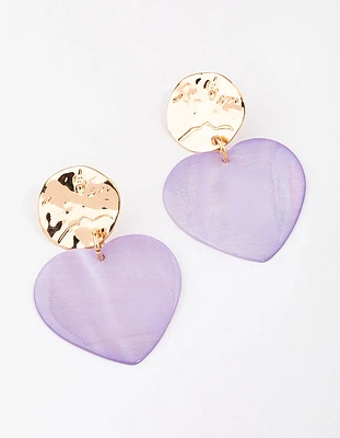 Gold & Lilac Iridescent Heart Drop Earrings