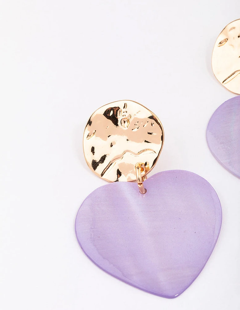 Gold & Lilac Iridescent Heart Drop Earrings