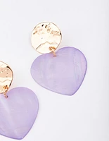 Gold & Lilac Iridescent Heart Drop Earrings