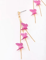 Gold & Pink Butterfly Drop Earrings