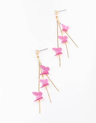 Gold & Pink Butterfly Drop Earrings