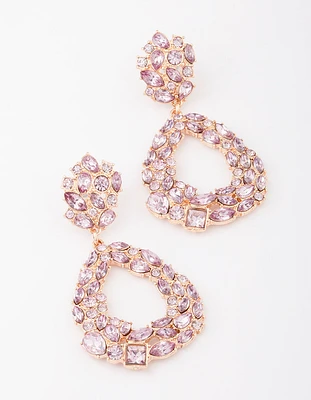 Gold Lilac Cluster Diamante Drop Earrings