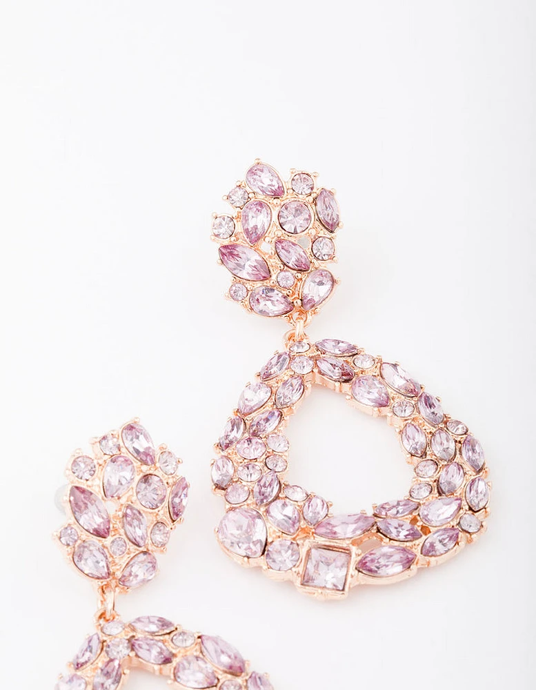 Gold Lilac Cluster Diamante Drop Earrings