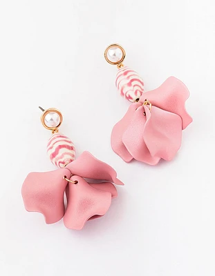 Gold Pink Petal & Beaded Drop Earrings