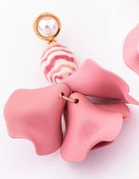 Gold Pink Petal & Beaded Drop Earrings