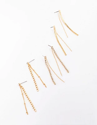 Gold Multi Chain Drop Earring 3-Pack