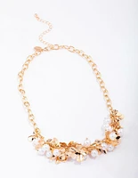 Gold Flower Cluster Statement Necklace