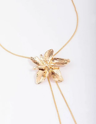 Gold Metal Flower Bolo Necklace