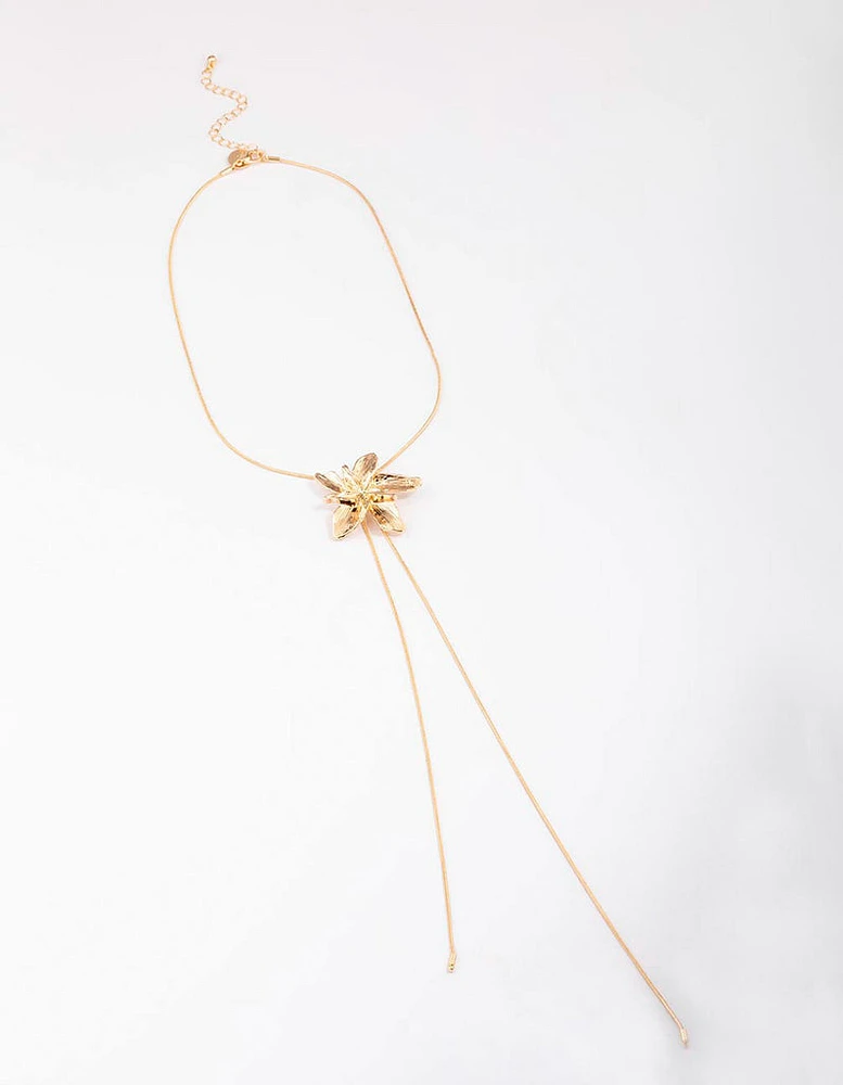 Gold Metal Flower Bolo Necklace