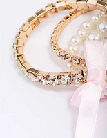 Gold & Pearl Beaded Bow Bracelet 4-Pack