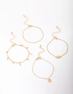 Gold Leaf Charm Bracelet 4-Pack