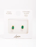 Gold Plated Sterling Silver Oval Stud Earrings