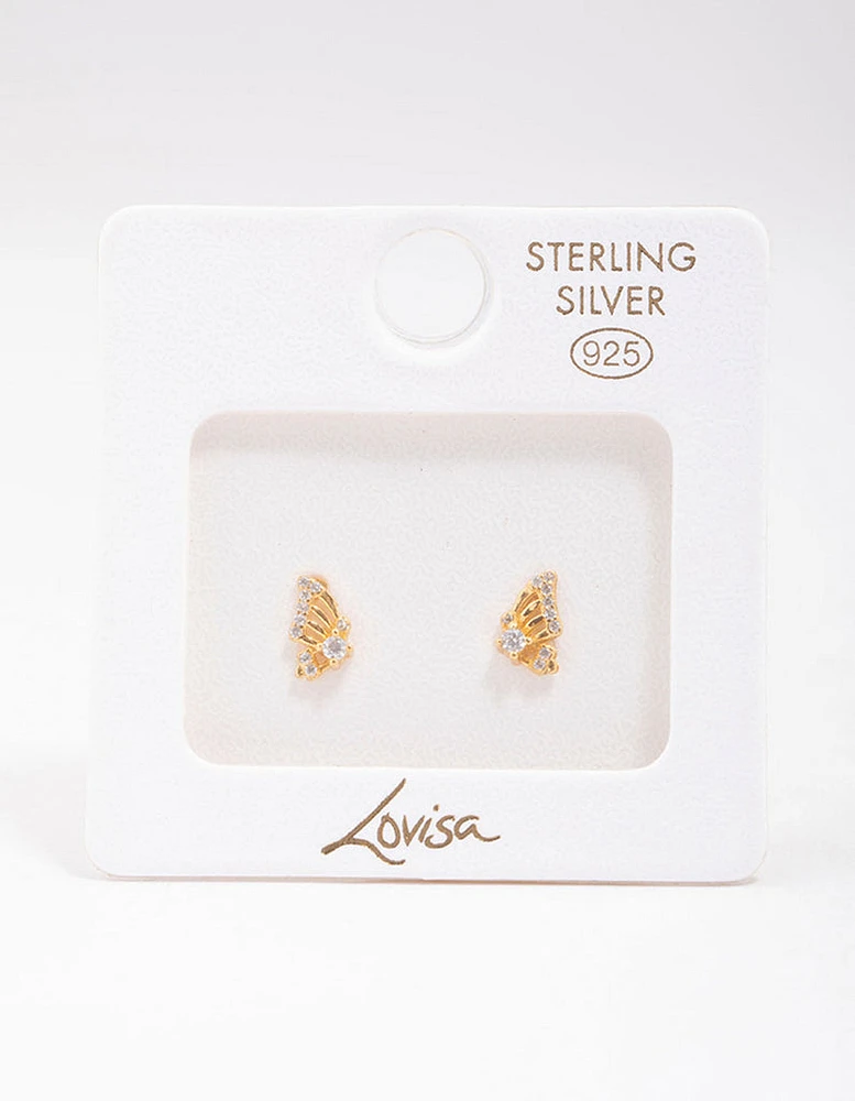 Gold Plated Sterling Silver Butterfly Wing Stud Earrings