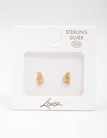 Gold Plated Sterling Silver Butterfly Wing Stud Earrings