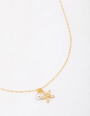 Gold Plated Sterling Silver Starfish Freshwater Pearl Chain Necklace