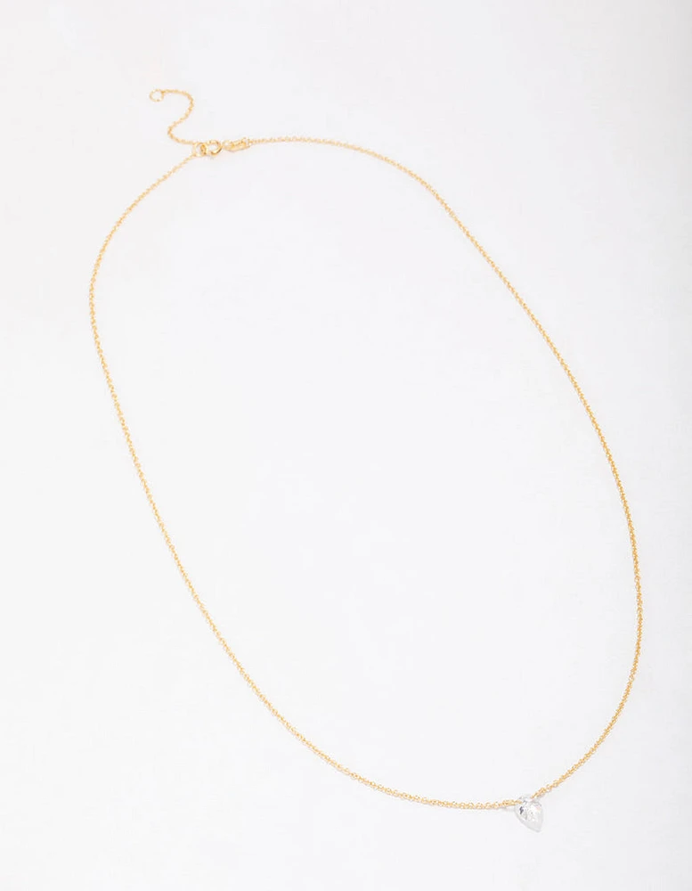 Gold Plated Sterling Silver Pear Cubic Zirconia Chain Necklace