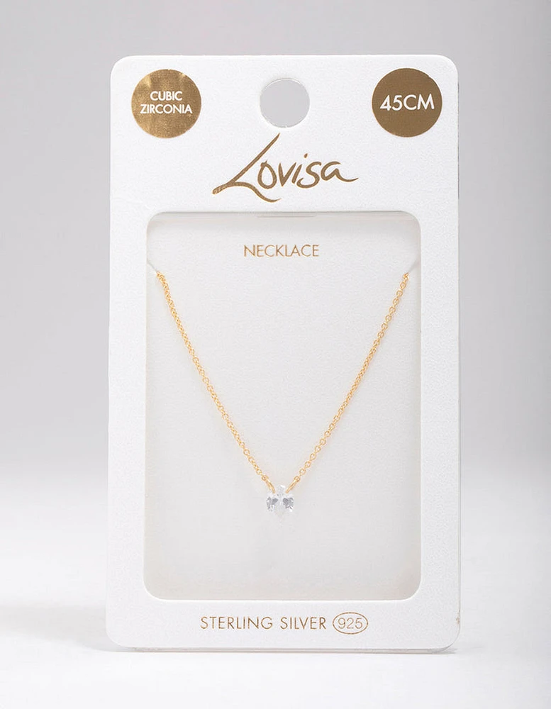 Gold Plated Sterling Silver Pear Cubic Zirconia Chain Necklace