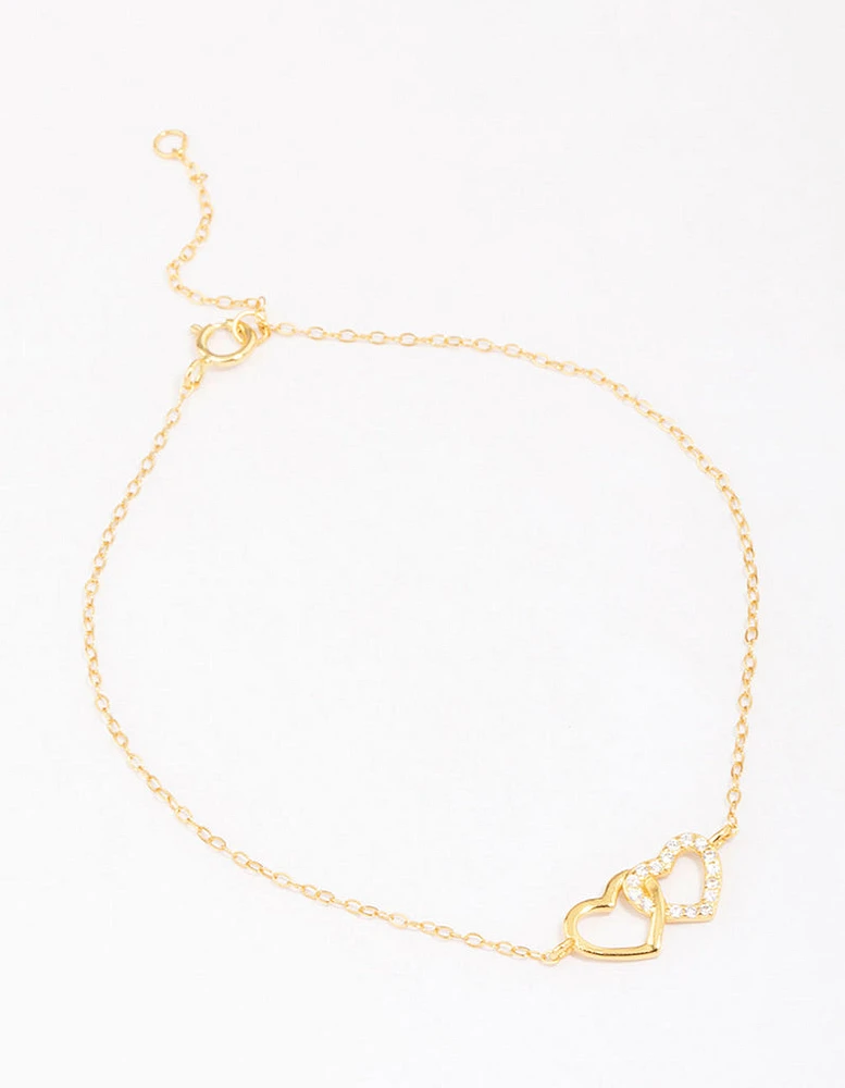 Gold Plated Sterling Silver Loop Heart Chain Bracelet