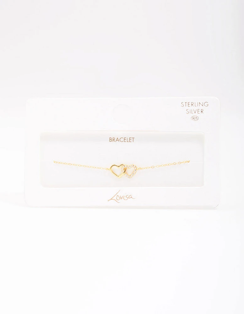 Gold Plated Sterling Silver Loop Heart Chain Bracelet