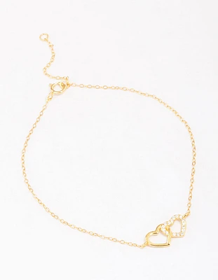 Gold Plated Sterling Silver Loop Heart Chain Bracelet