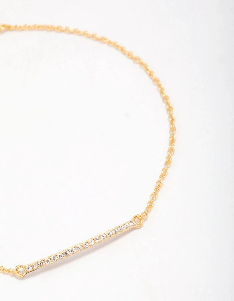 Gold Plated Sterling Silver Cubic Zirconia Fine Bar Chain Bracelet