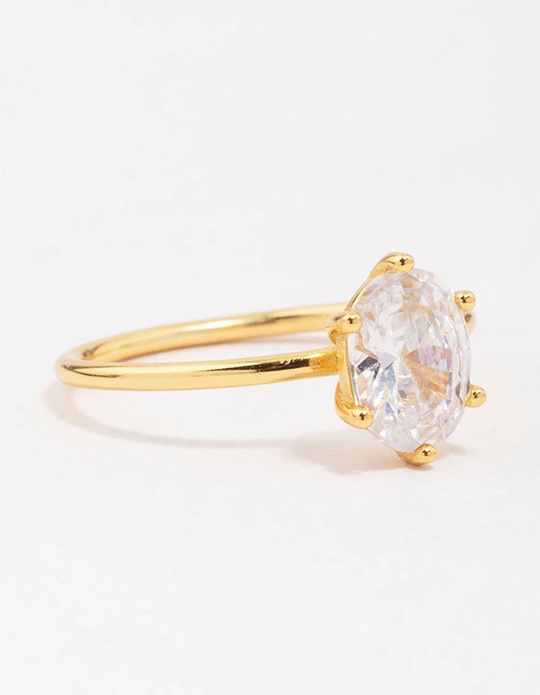 Gold Plated Sterling Silver Oval Solitaire Ring