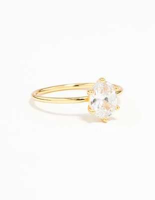 Gold Plated Sterling Silver Oval Solitaire Ring