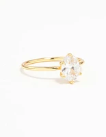 Gold Plated Sterling Silver Oval Solitaire Ring