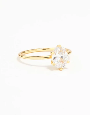 Gold Plated Sterling Silver Oval Solitaire Ring