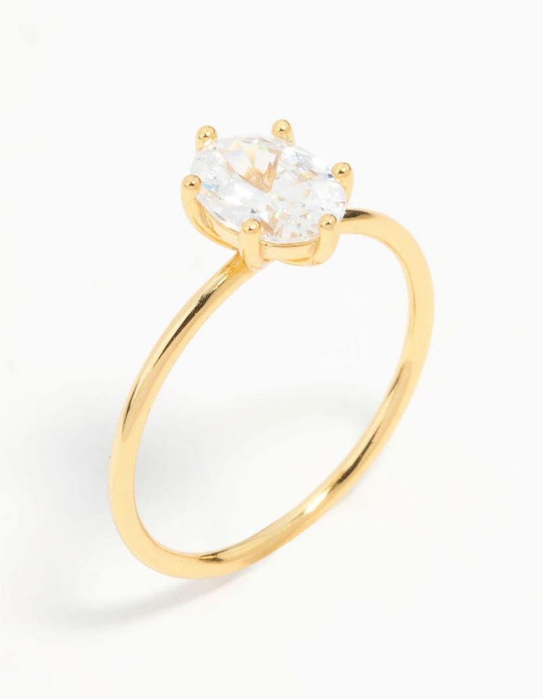 Gold Plated Sterling Silver Oval Solitaire Ring