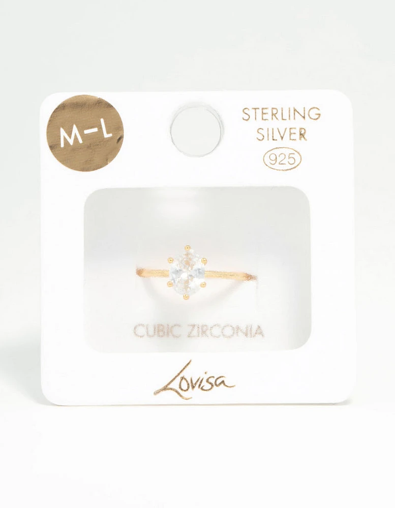 Gold Plated Sterling Silver Oval Solitaire Ring