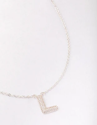 Letter Silver Plated Pave Pendant Initial Necklace