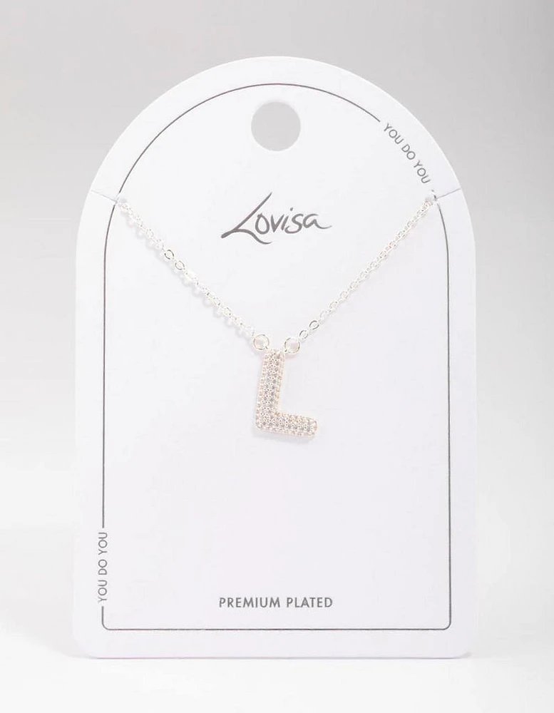 Letter Silver Plated Pave Pendant Initial Necklace