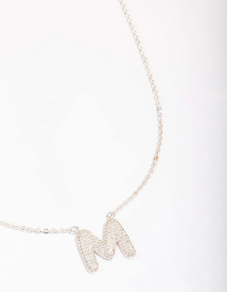 Letter Silver Plated Pave Pendant Initial Necklace