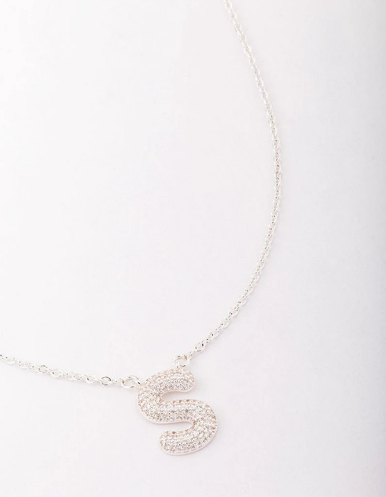 Letter S Silver Plated Pave Pendant Initial Necklace