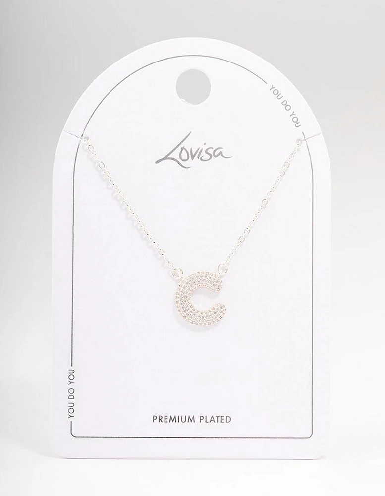 Letter C Silver Plated Pave Pendant Initial Necklace