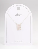 Letter E Silver Plated Pave Pendant Initial Necklace