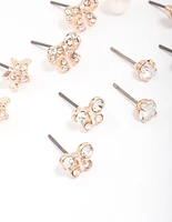 Kids Rose Gold Diamante Butterfly Stud Earring 6-Pack