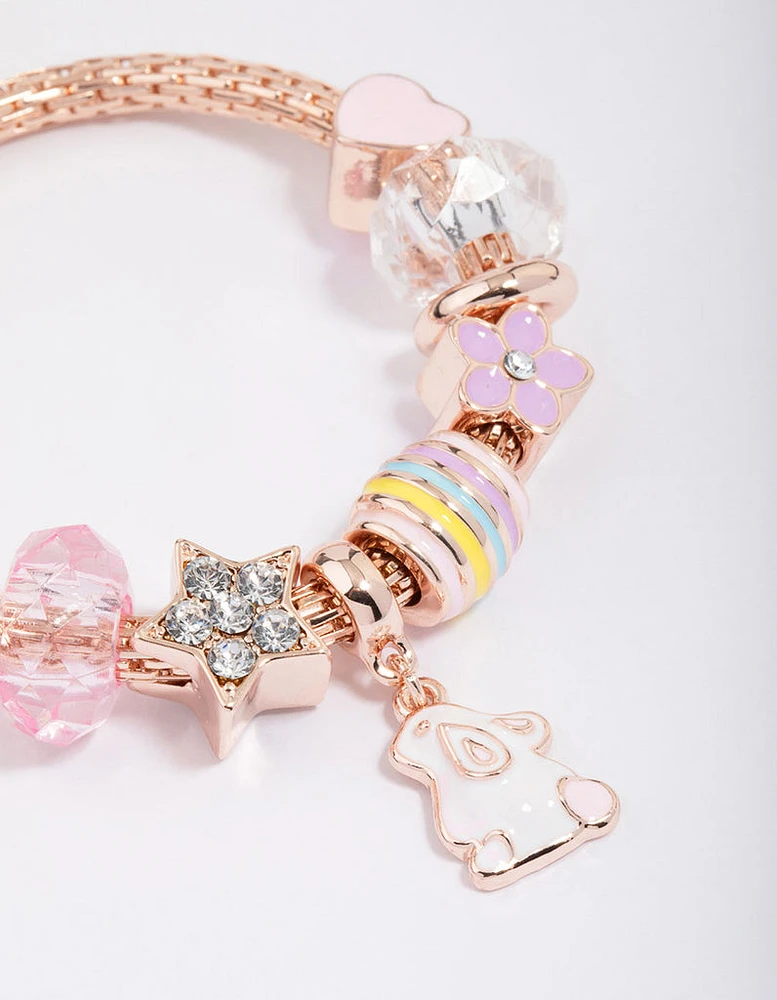 Kids Rose Gold Bunny Charm Stretch Bracelet