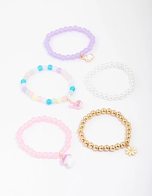 Kids Easter Bunny Flower Stretch Beaded Bracelets 5-Pack