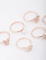 Kids Rose Gold Diamante Butterfly Earring 6-Pack