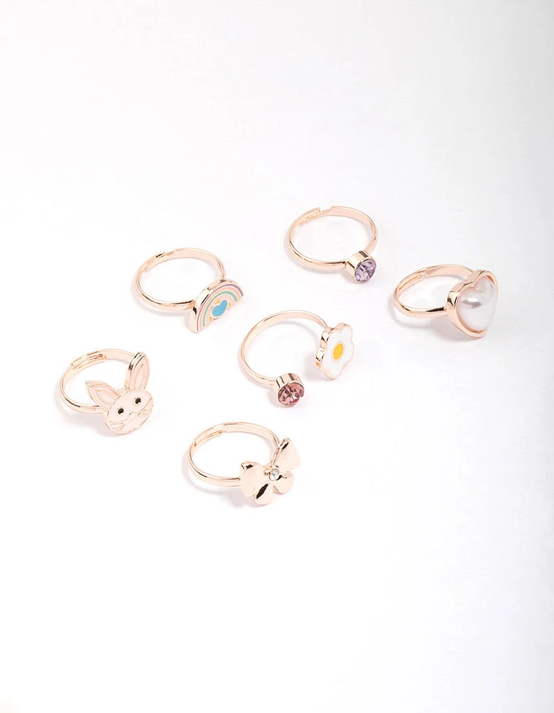 Kids Rose Gold Easter Bunny Bow Ring 6-Pack