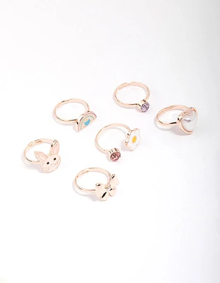 Kids Rose Gold Easter Bunny Bow Ring 6-Pack